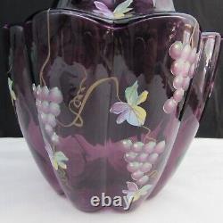 Fenton Aubergine Diamond Optic Vintage Hand Painted Melon Vase LE 1993 W129