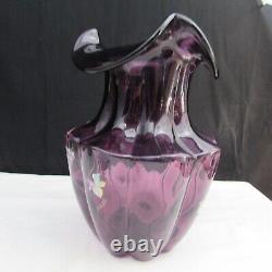 Fenton Aubergine Diamond Optic Vintage Hand Painted Melon Vase LE 1993 W129