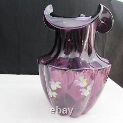 Fenton Aubergine Diamond Optic Vintage Hand Painted Melon Vase LE 1993 W129