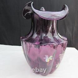 Fenton Aubergine Diamond Optic Vintage Hand Painted Melon Vase LE 1993 W129