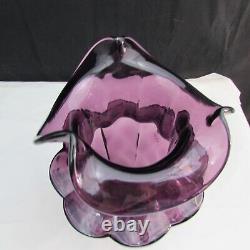 Fenton Aubergine Diamond Optic Vintage Hand Painted Melon Vase LE 1993 W129