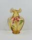 Fenton Autumn Gold Opalescent 8.75 Vase Hand Painted Tiger Lilies By D. Barbour