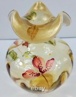Fenton Autumn Gold Opalescent 8.75 Vase Hand Painted Tiger Lilies by D. Barbour