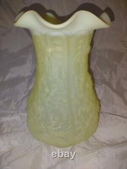 Fenton Bailey Satin Topaz Vaseline Overlay Opalescent Iridized Poppy Show Vase