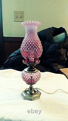 Fenton Beautiful Cranberry Hobnail Opalescent Electric Lamp Brass Base