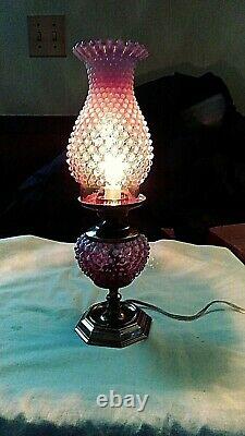 Fenton Beautiful Cranberry Hobnail Opalescent Electric Lamp Brass Base