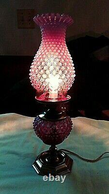 Fenton Beautiful Cranberry Hobnail Opalescent Electric Lamp Brass Base