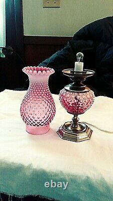 Fenton Beautiful Cranberry Hobnail Opalescent Electric Lamp Brass Base