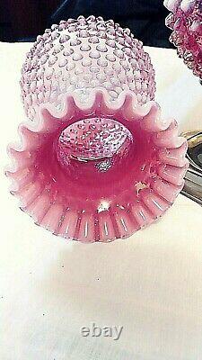 Fenton Beautiful Cranberry Hobnail Opalescent Electric Lamp Brass Base