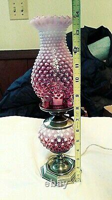 Fenton Beautiful Cranberry Hobnail Opalescent Electric Lamp Brass Base