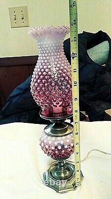 Fenton Beautiful Cranberry Hobnail Opalescent Electric Lamp Brass Base