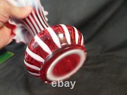 Fenton Beautiful Vintage Cranberry Jack In The Pulpit Vase Opalescent Striped 9