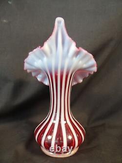 Fenton Beautiful Vintage Cranberry Jack In The Pulpit Vase Opalescent Striped 9