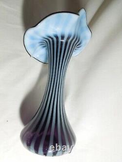 Fenton Black Opalescent Hand Painted Flower Art Glass Tulip Vase Signed A Slack