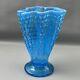 Fenton Blue Opalescent Art Glass Vase Hobnail Handkerchief Ruffled Edge 8.25