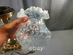 Fenton Blue Opalescent Glass Fern & Daisy Pattern Electric Table Lamp