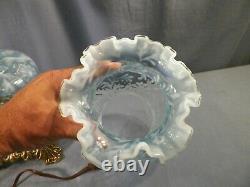 Fenton Blue Opalescent Glass Fern & Daisy Pattern Electric Table Lamp