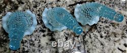 Fenton Blue Opalescent Hobnail 3 Horn Epergne 8.5 Glass Vtg Antique