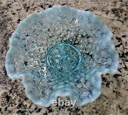 Fenton Blue Opalescent Hobnail 3 Horn Epergne 8.5 Glass Vtg Antique