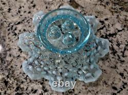 Fenton Blue Opalescent Hobnail 3 Horn Epergne 8.5 Glass Vtg Antique