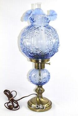 Fenton Blue Opalescent Rose Lamp 22 1/2 Tall