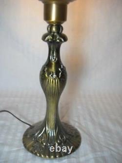 Fenton Cabbage Rose 25 Pillar Lamp Blue with Opalescent Ruffled Shade Brass Base