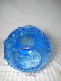 Fenton Cabbage Rose 25 Pillar Lamp Blue with Opalescent Ruffled Shade Brass Base