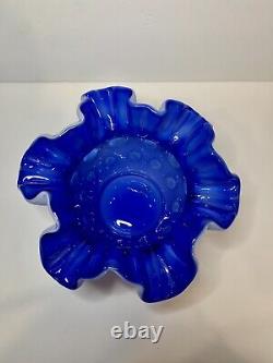 Fenton Coin Dot Blue Opalescent Hand Painted Bowl Signed 2004 Museum Collection