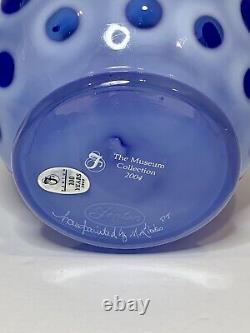 Fenton Coin Dot Blue Opalescent Hand Painted Bowl Signed 2004 Museum Collection