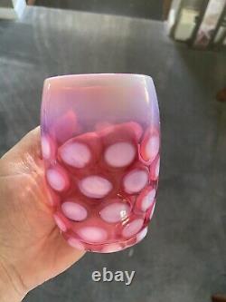 Fenton Coin Dot Opalescent Ruffled Lemonade Water Set 6 glasses & pitcher