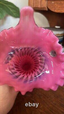 Fenton Cranberry Art Glass Vase-opalescent Jack In The Pulpit Ruffled Crimped