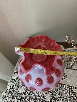 Fenton Cranberry Coin Dot Opalescent Glass Lamp Shade 3 Fitter