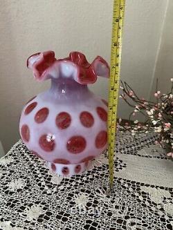 Fenton Cranberry Coin Dot Opalescent Glass Lamp Shade 3 Fitter