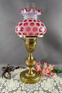 Fenton Cranberry Coin Dot Opalescent Student Lamp 8 Shade