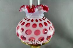 Fenton Cranberry Coin Dot Opalescent Student Lamp 8 Shade