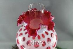 Fenton Cranberry Coin Dot Opalescent Student Lamp 8 Shade