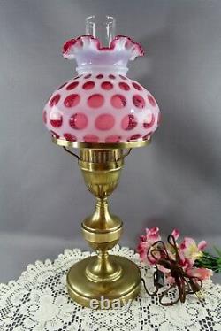 Fenton Cranberry Coin Dot Opalescent Student Lamp 8 Shade