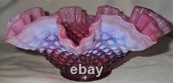Fenton Cranberry Hobnail Opalescent Art Glass Six Piece Dessert Fruit Bowl Set