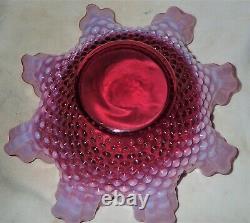 Fenton Cranberry Hobnail Opalescent Art Glass Six Piece Dessert Fruit Bowl Set