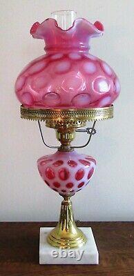 Fenton Cranberry Opalescent Coin Spot, Marble Base, Lamp