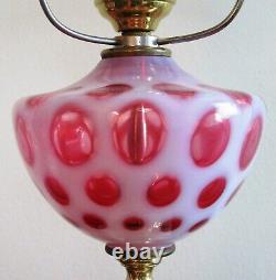 Fenton Cranberry Opalescent Coin Spot, Marble Base, Lamp