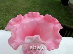 Fenton Cranberry Opalescent Diamond Optic Glossy Crimped Vase 6.25H 1950's