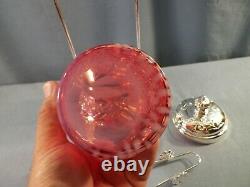 Fenton Cranberry Opalescent Glass Snowflake Silver Plate Pickle Castor with Tongs