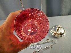 Fenton Cranberry Opalescent Glass Snowflake Silver Plate Pickle Castor with Tongs