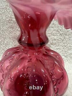 Fenton Cranberry Opalescent Heart Optic Beaded Melon Jack in the Pulpit Vase