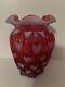 Fenton Cranberry Opalescent Heart Optic Ribbed Vase 1994 5 Sentiment Collection