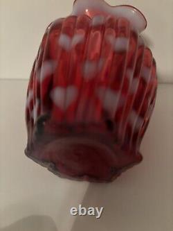 Fenton Cranberry Opalescent Heart Optic Ribbed Vase 1994 5 Sentiment Collection