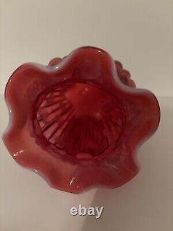 Fenton Cranberry Opalescent Heart Optic Ribbed Vase 1994 5 Sentiment Collection