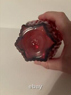 Fenton Cranberry Opalescent Heart Optic Ribbed Vase 1994 5 Sentiment Collection