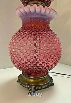 Fenton Cranberry Opalescent Hobnail Glass Gone With The Wind Gwtw Parlor Lamp